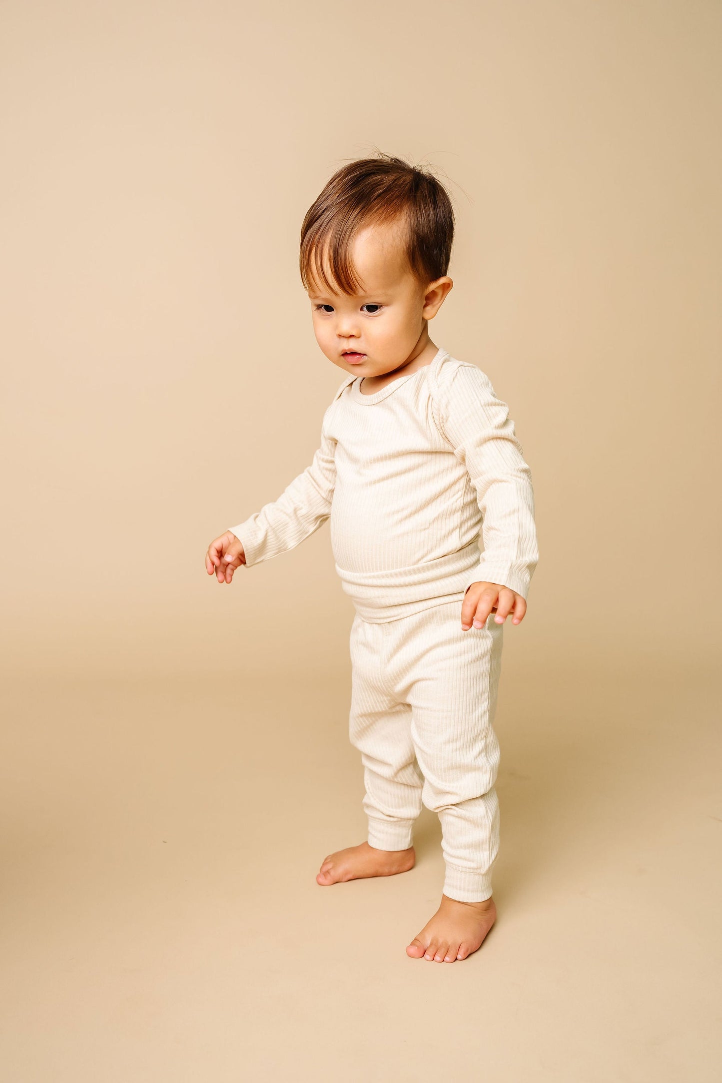 Rib Knit Long Sleeve Bodysuit - Moonstone